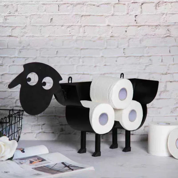 Steel Toilet Paper Holder Bathroom Wall Decoration Mount Kitchen Paper Shelf Storage Sheep 7 Rolls Metal Sheep Roll Tissue Stand 4