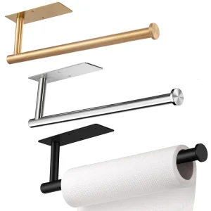 Adhesive Toilet Paper Holder 304 Stainless Steel Brushed Gold Paper Towel Roll Rack Black Bathroom Kitchen Long Tissue Hanger 1