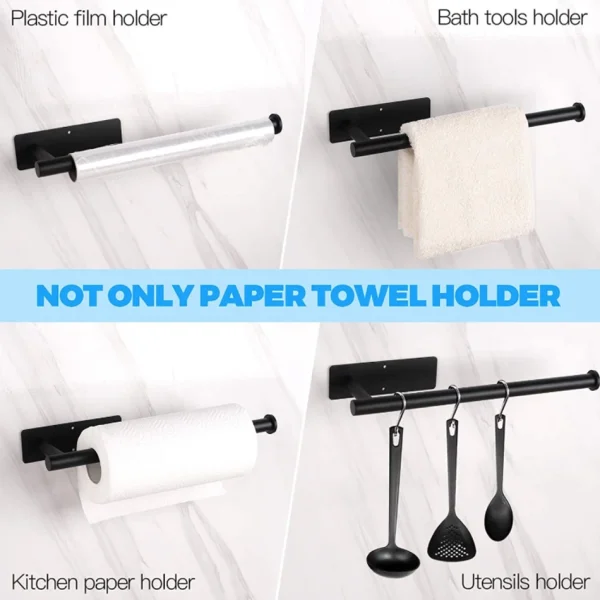 Adhesive Toilet Paper Holder 304 Stainless Steel Brushed Gold Paper Towel Roll Rack Black Bathroom Kitchen Long Tissue Hanger 2