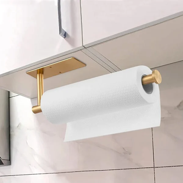Adhesive Toilet Paper Holder 304 Stainless Steel Brushed Gold Paper Towel Roll Rack Black Bathroom Kitchen Long Tissue Hanger 4