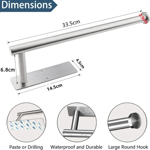 Adhesive Toilet Paper Holder 304 Stainless Steel Brushed Gold Paper Towel Roll Rack Black Bathroom Kitchen Long Tissue Hanger 5