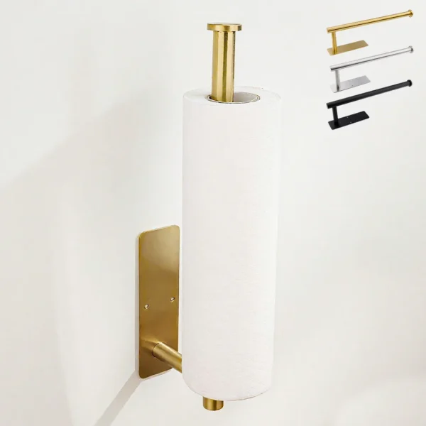 Adhesive Toilet Paper Holder 304 Stainless Steel Brushed Gold Paper Towel Roll Rack Black Bathroom Kitchen Long Tissue Hanger 6
