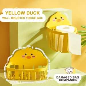 Cute Little Yellow Duck Bathroom Storage Rack Wall Mounted Toilet Paper Dispenser Toothbrush Holder Bathroom Cosmetic Organizer 1