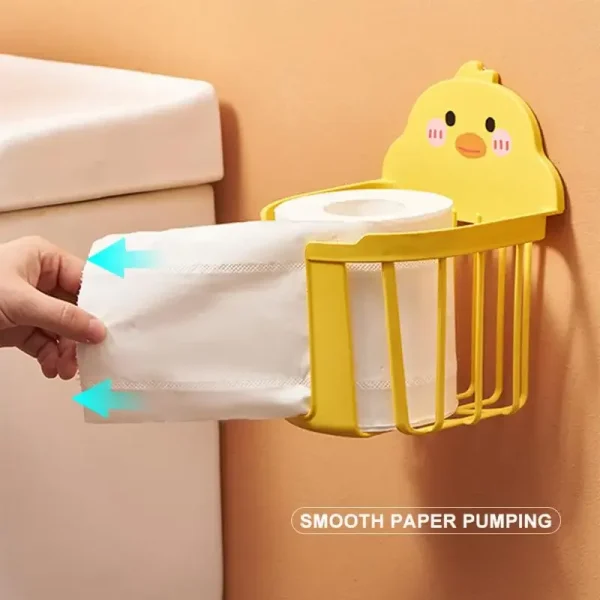 Cute Little Yellow Duck Bathroom Storage Rack Wall Mounted Toilet Paper Dispenser Toothbrush Holder Bathroom Cosmetic Organizer 2