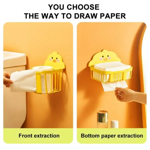 Cute Little Yellow Duck Bathroom Storage Rack Wall Mounted Toilet Paper Dispenser Toothbrush Holder Bathroom Cosmetic Organizer 4