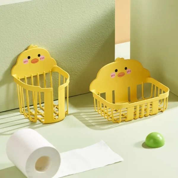 Cute Little Yellow Duck Bathroom Storage Rack Wall Mounted Toilet Paper Dispenser Toothbrush Holder Bathroom Cosmetic Organizer 5