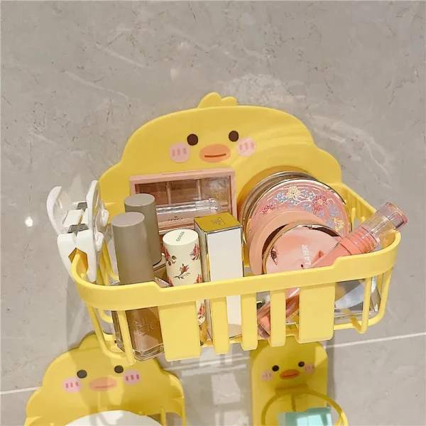Cute Little Yellow Duck Bathroom Storage Rack Wall Mounted Toilet Paper Dispenser Toothbrush Holder Bathroom Cosmetic Organizer 6
