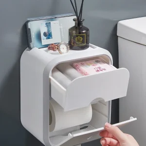 Toilet Paper Holder Box holder Bathroom Rack Waterproof Reel Tissue Storage Box Punch-free Kitchen Bathroom Storage Holder 1