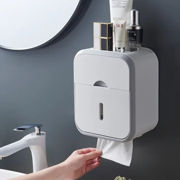 Toilet Paper Holder Box holder Bathroom Rack Waterproof Reel Tissue Storage Box Punch-free Kitchen Bathroom Storage Holder 2
