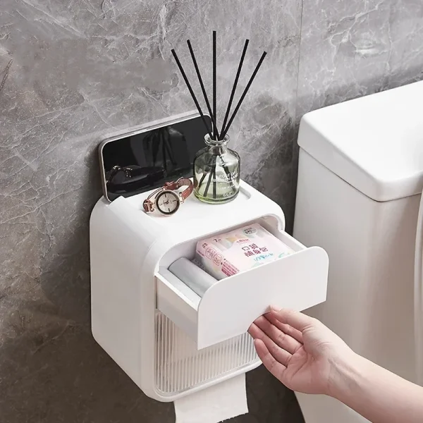 Toilet Paper Holder Box holder Bathroom Rack Waterproof Reel Tissue Storage Box Punch-free Kitchen Bathroom Storage Holder 5