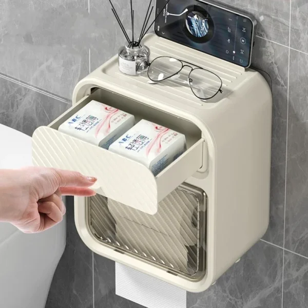 Toilet Paper Holder Box holder Bathroom Rack Waterproof Reel Tissue Storage Box Punch-free Kitchen Bathroom Storage Holder 6
