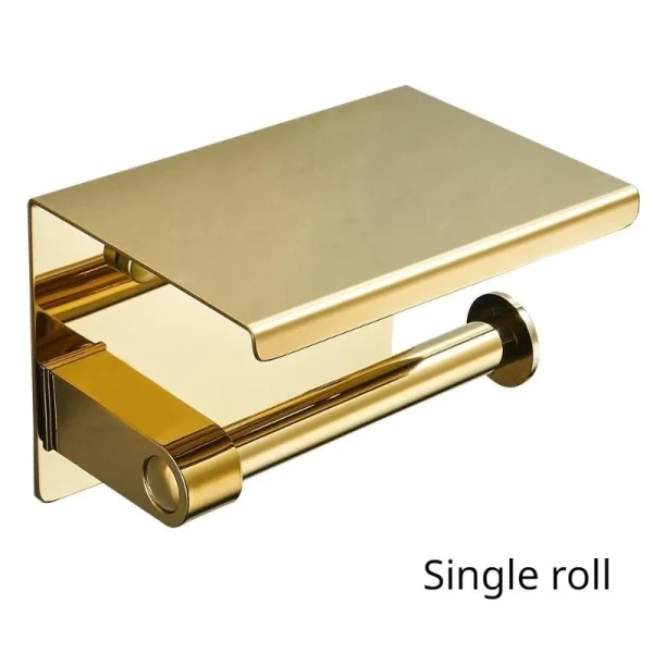 Multi-Functional Toilet Roll Paper Holder with Shelf Wall Mounted Double Roll Tissue Holder Dispenser Bathroom Gold 2