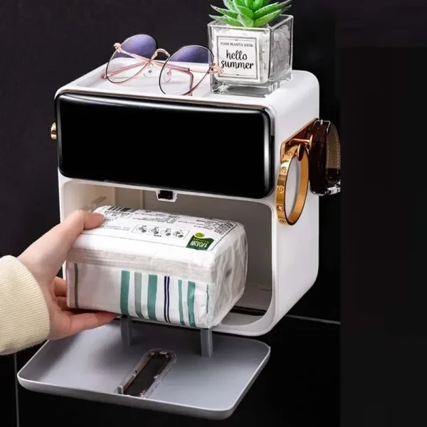 Paper Towel Toilet Paper Holder Waterproof Tissue Box Wall Mount Storage Shelf Rack Paper Storage Box Bathroom Accessories 6