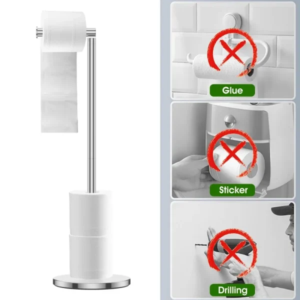 Bathroom Paper Towel Holder Stainless Steel Vertical Toilet Paper Holder Perforation-free Floor Standing Toilet Paper Holder 2
