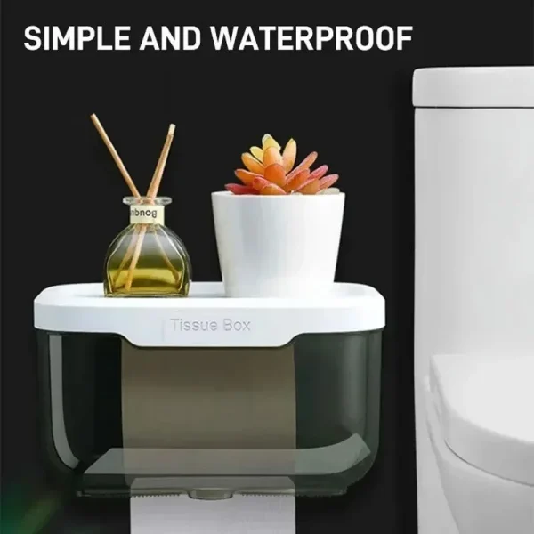 Wall Mounted Toilet Paper Holder Waterproof Tissue Box with Shelf Bathroom Organizer Kitchen Multi Purpose Storage Dispenser 2