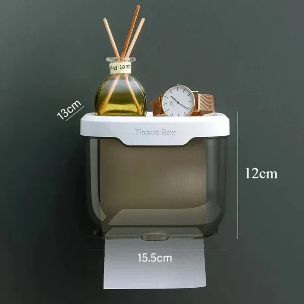 Wall Mounted Toilet Paper Holder Waterproof Tissue Box with Shelf Bathroom Organizer Kitchen Multi Purpose Storage Dispenser 6