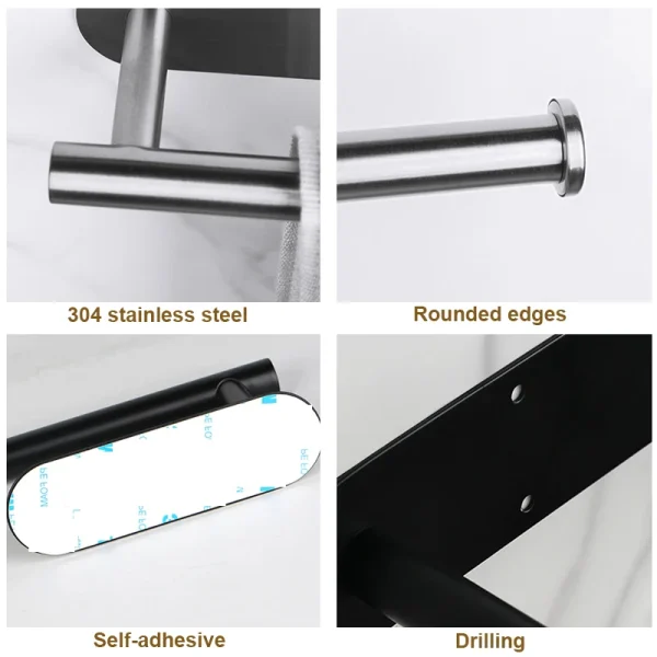 No Punching Toilet Paper Holder Paper Roll Towel Cling Film Organizer Under-cabinet Paper Towel Holder for Kitchen Bathroom 5