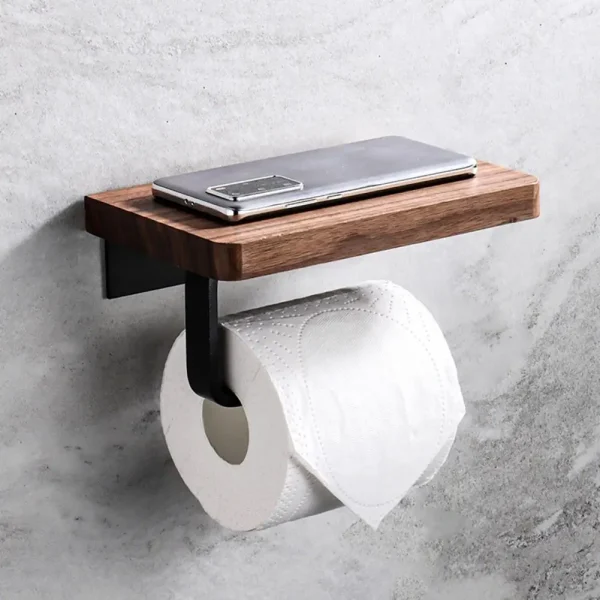 Wooden Tissue Rack Punch Free Wood Bathroom Toilet Wall Hanging Paper Roll Holder Tool Tissue Roll Hanger Hardware For Home Dorm 1