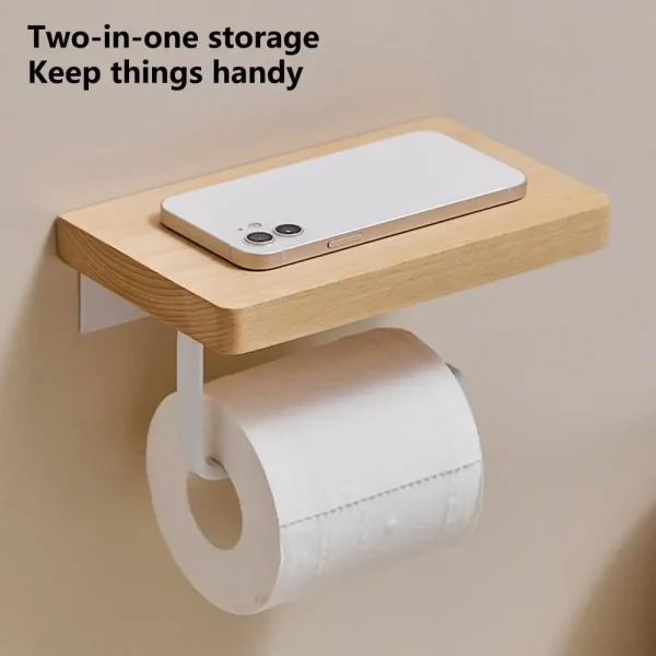 Wooden Tissue Rack Punch Free Wood Bathroom Toilet Wall Hanging Paper Roll Holder Tool Tissue Roll Hanger Hardware For Home Dorm 2