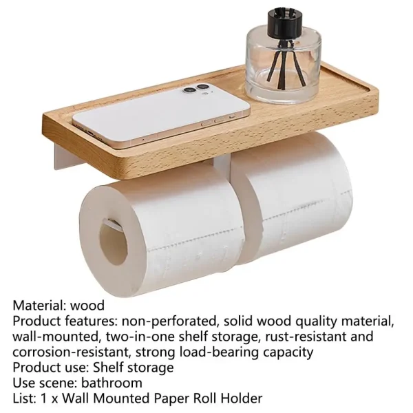 Wooden Tissue Rack Punch Free Wood Bathroom Toilet Wall Hanging Paper Roll Holder Tool Tissue Roll Hanger Hardware For Home Dorm 5