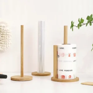 Wooden Roll Paper Towel Holder Bathroom Toilet Paper Tissue Vertical Stand Kitchen Paper Towel Storage Rack Rag Holder 1