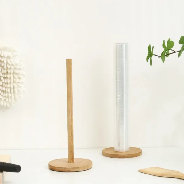 Wooden Roll Paper Towel Holder Bathroom Toilet Paper Tissue Vertical Stand Kitchen Paper Towel Storage Rack Rag Holder 4