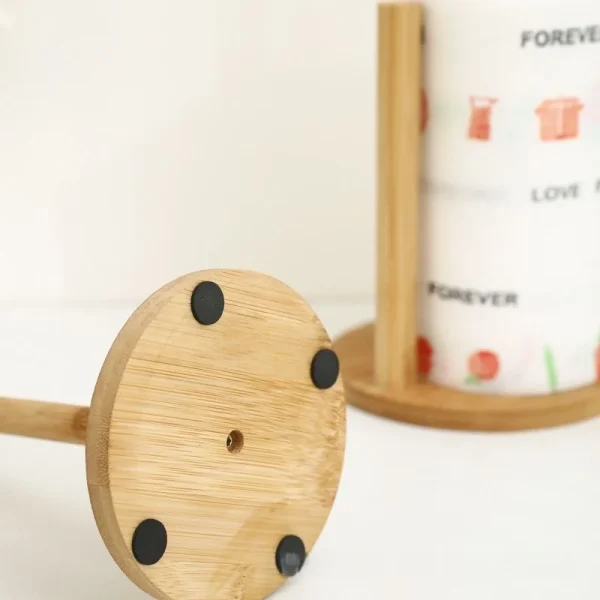 Wooden Roll Paper Towel Holder Bathroom Toilet Paper Tissue Vertical Stand Kitchen Paper Towel Storage Rack Rag Holder 6