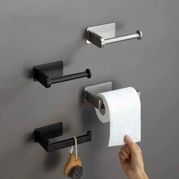 Matte Black Toilet Paper Holder no drill Tissue Roll Hanger 304 Stainless Steel Bathroom Accessories Self Adhesive Brushed Gold 1