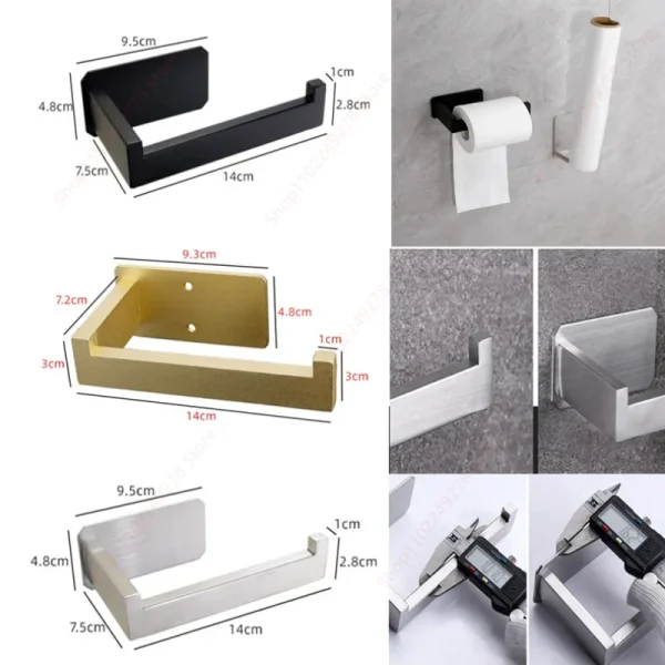 Matte Black Toilet Paper Holder no drill Tissue Roll Hanger 304 Stainless Steel Bathroom Accessories Self Adhesive Brushed Gold 2