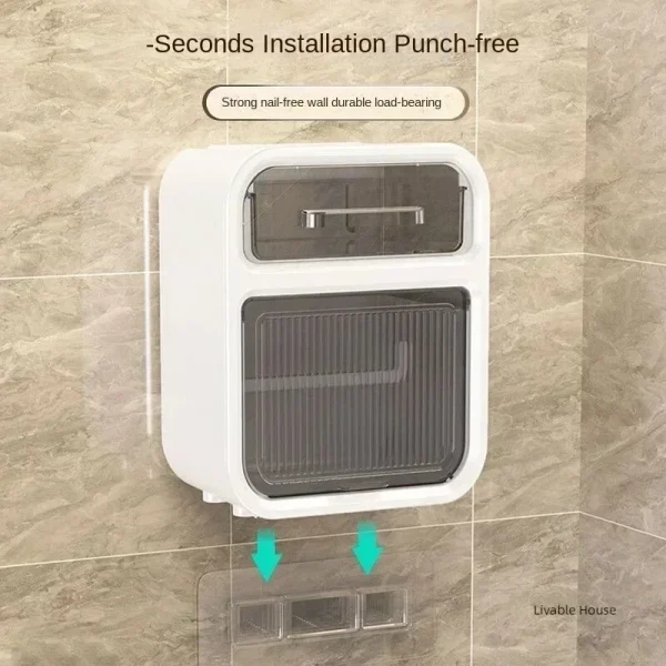 Toilet Tissue Box, Wall Mounted Roll Paper Tube, Paper Drawer, Storage, Bathroom Double Layer Storage Rack Toilet Roll Holder 2
