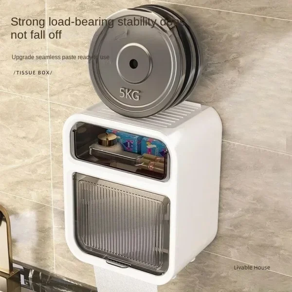 Toilet Tissue Box, Wall Mounted Roll Paper Tube, Paper Drawer, Storage, Bathroom Double Layer Storage Rack Toilet Roll Holder 4