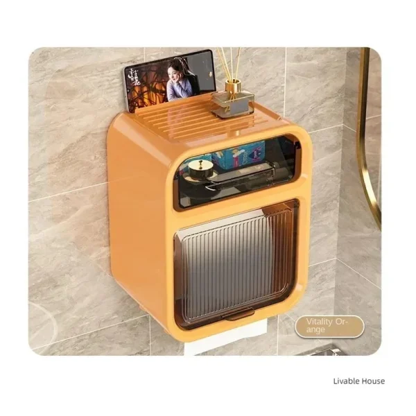 Toilet Tissue Box, Wall Mounted Roll Paper Tube, Paper Drawer, Storage, Bathroom Double Layer Storage Rack Toilet Roll Holder 5