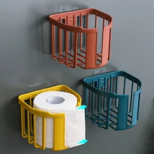 Self Adhesive Wall Mounted Roll Paper Box, Vintage Toilet Paper Holder, Strong Kitchen Basket, Bathroom Accessories 1