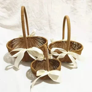 1pc Handwoven Flower Basket, Floral Decoration Dried Artificial Flower Gift Handwoven Basket, Handmade Fruit Basket 1