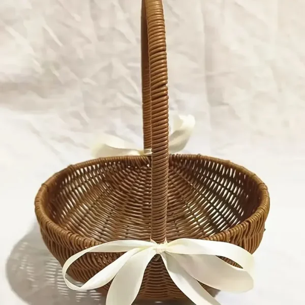 1pc Handwoven Flower Basket, Floral Decoration Dried Artificial Flower Gift Handwoven Basket, Handmade Fruit Basket 4