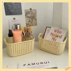 New Imitation Rattan Desktop Storage Basket Plastic Storage Basket Kitchen Basket Snack Box Bathroom Bath Storage Box Wicker 1
