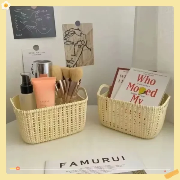 New Imitation Rattan Desktop Storage Basket Plastic Storage Basket Kitchen Basket Snack Box Bathroom Bath Storage Box Wicker 1