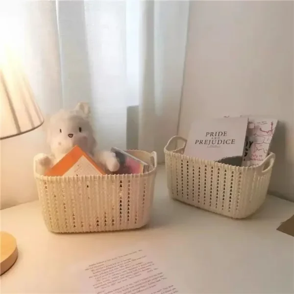 New Imitation Rattan Desktop Storage Basket Plastic Storage Basket Kitchen Basket Snack Box Bathroom Bath Storage Box Wicker 2
