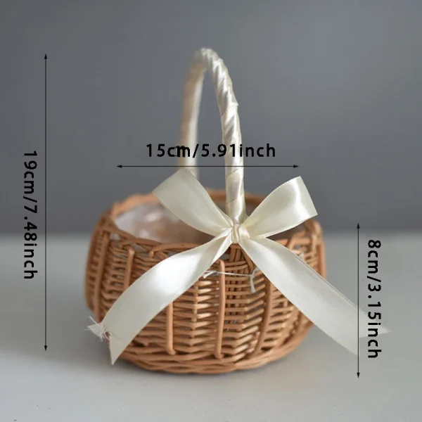 Hand-woven Wedding Flower Basket With Handle Wicker Sundries Basket Wedding Flower Girls Basket for Home Picnic Storage Basket 2