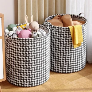 Laundry Basket with Handles,Houndstooth Blanket Storage Basket,Foldable Bedroom Hamper,Dirty Clothes Toys Hamper for Living Room 1
