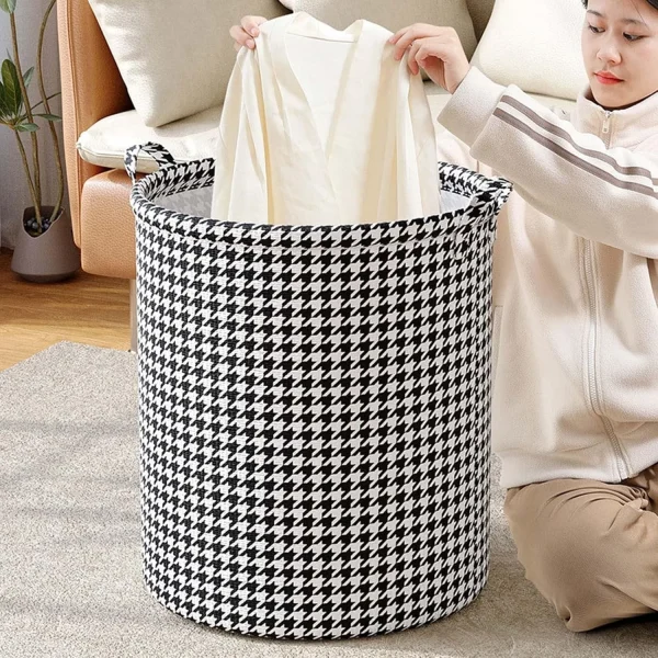 Laundry Basket with Handles,Houndstooth Blanket Storage Basket,Foldable Bedroom Hamper,Dirty Clothes Toys Hamper for Living Room 6