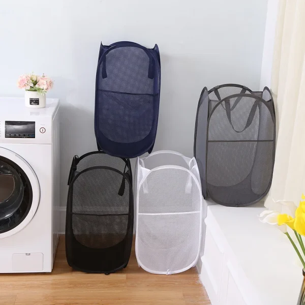 Large Capacity Dirty Clothes Basket Storage Bucket Mesh Bathroom Portable Foldable Dirty Clothes Basket 3