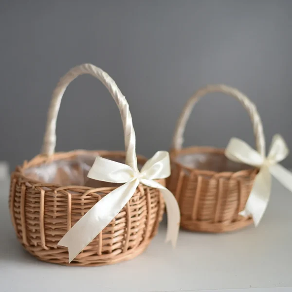 Handwoven Basket Wicker Rattan Flower Wood Chip Picnic Basket Flower Girl Basket  Wedding Birthday Decorative Flower Basket 1