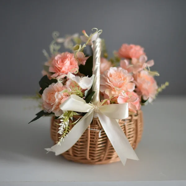 Handwoven Basket Wicker Rattan Flower Wood Chip Picnic Basket Flower Girl Basket  Wedding Birthday Decorative Flower Basket 2