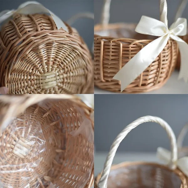 Handwoven Basket Wicker Rattan Flower Wood Chip Picnic Basket Flower Girl Basket  Wedding Birthday Decorative Flower Basket 3