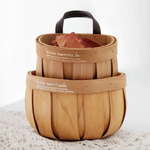 Handwoven Basket Wicker Rattan Flower Wood Chip Picnic Basket Flower Girl Basket  Wedding Birthday Decorative Flower Basket 4