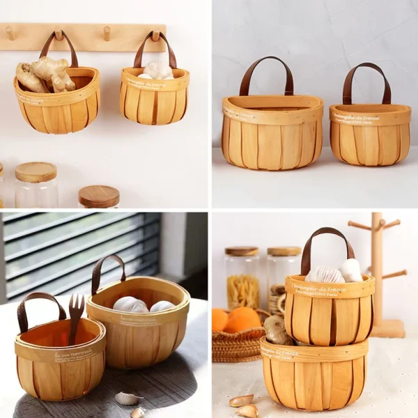 Handwoven Basket Wicker Rattan Flower Wood Chip Picnic Basket Flower Girl Basket  Wedding Birthday Decorative Flower Basket 6