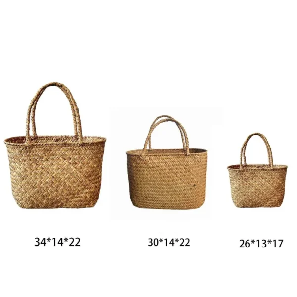 Retro Traditional Handmade Seagrass Embroidery Weaving Basket, New Chinese Style Handbag Tea Set Storage Handheld 6