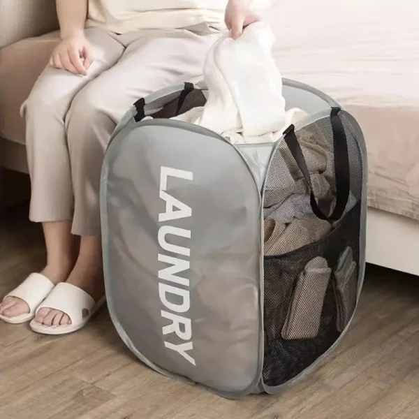 Mesh Laundry Portable Hamper Wide Opening Dirty Clothes Storage Box Dorm Travel Items Laundry Basket 3