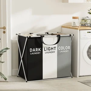 1 PC Large Laundry Hamper 3 Sections Divided Laundry Basket Foldable Washing Bin Dirty Cloth Storage Bag 1